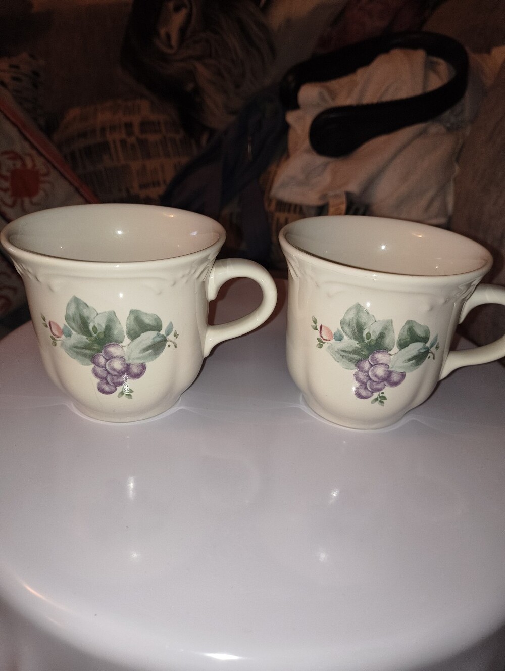 Classic Ceramic Fruit-Print Teacup - Cream with Purple Grape Motif